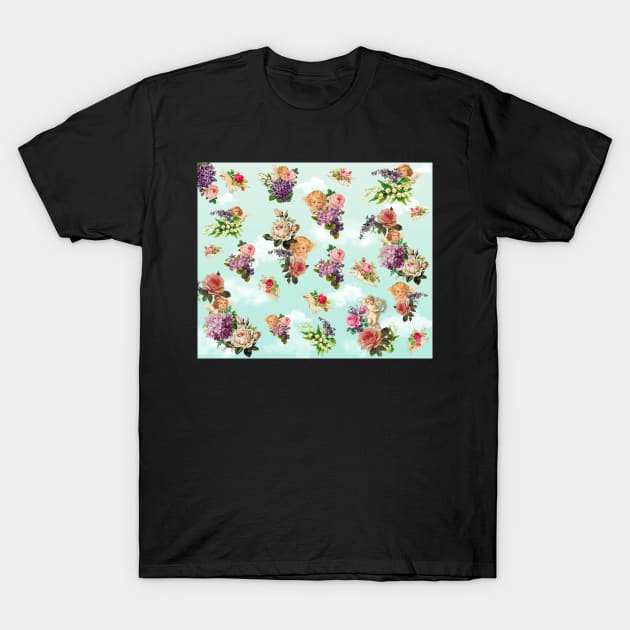 cherub rose garden mint background T-Shirt by lovefromsirius